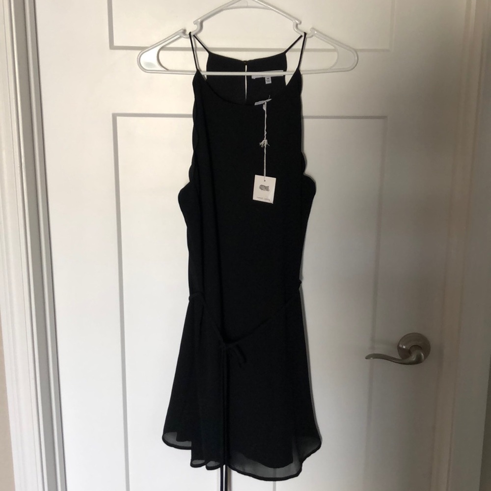 Black Naked Zebra Scalloped Tie Waist Dress